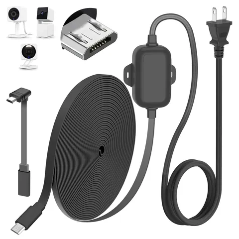 delilyn 25FT Outdoor Power Adapter for Compatible with Micro USB Port, Black