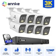 ANNKE 3K POE Color Night Security Camera System Two Way Audio 8CH 12MP NVR CCTV