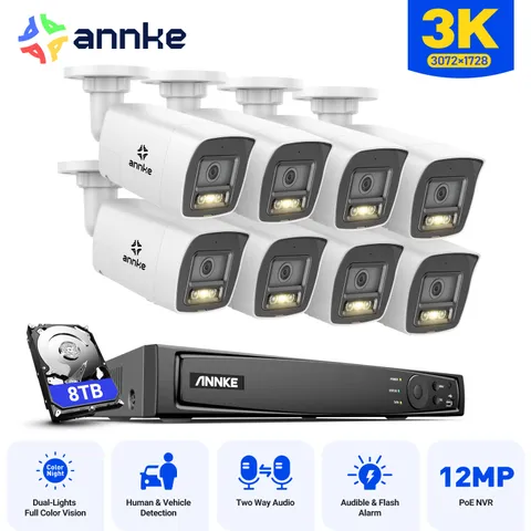 ANNKE 3K POE Color Night Security Camera System Two Way Audio 8CH 12MP NVR CCTV