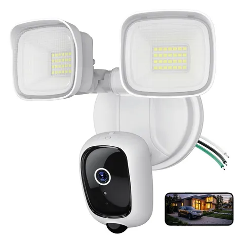 2K Hardwired Flood Light Camera, 3500LM Dual-Head Outdoor Security Camera wit...