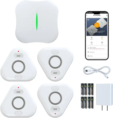 STECHRO WiFi Water Leak Detector Alarm System 4 Sensors & Gateway App Alerts