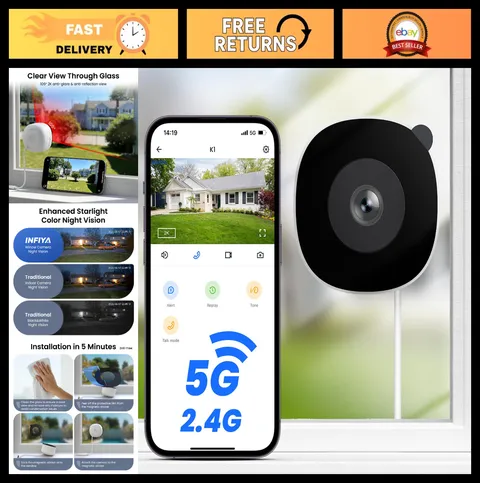 2K WiFi Window Security Camera - Color Night Vision, Motion Detection, 24/7 Reco
