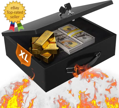 Fireproof Document Box, Fire Resistant Safe Box with Key Lock for Home, Portable