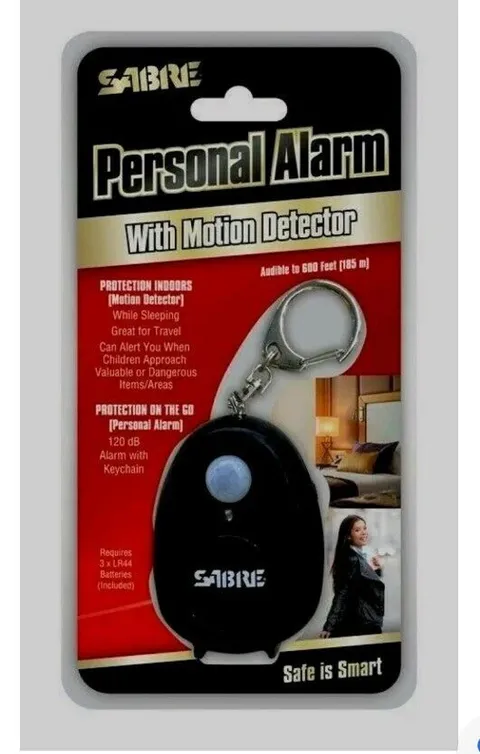 SABRE PERSONAL ALARM w/ Motion Detector Emergency Security Key Ring LOUD Travel