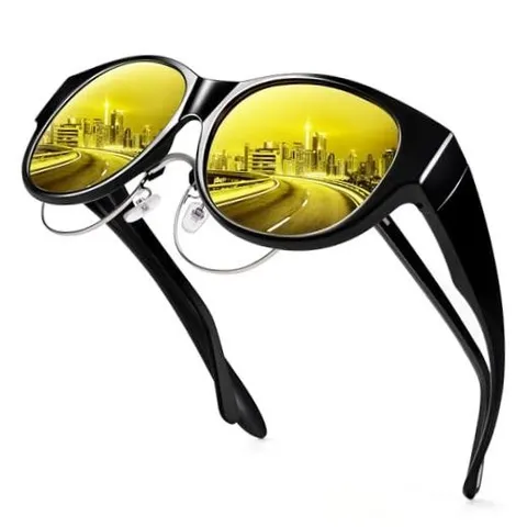 Night Vision Driving Glasses Fit Over A01 Glossy Black Frame/Night Vision Lens