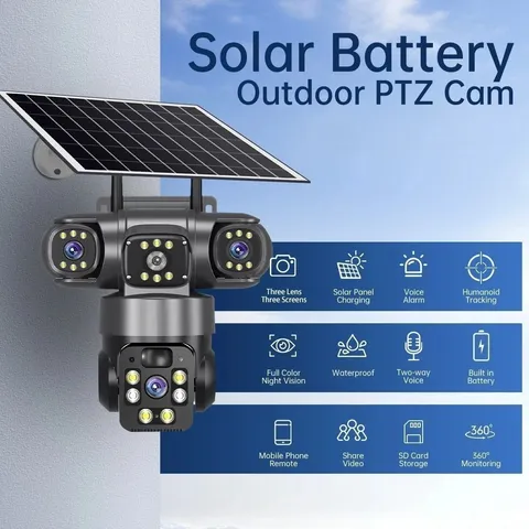 15MP IP Camera WiFi PTZ Three Camera Outdoor Wireless Solar 20000Mah Built-in Ba