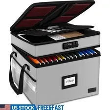 Fireproof Portable File Box W/ Password Lock Large Capacity Organizers Documents