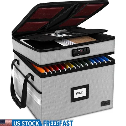 Fireproof Portable File Box W/ Password Lock Large Capacity Organizers Documents