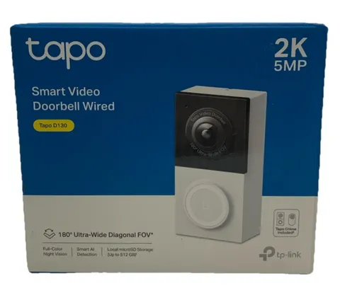 Tapo D130 2K Wired Smart Video Doorbell Full-Color Night Vision 180° Ultra-wide