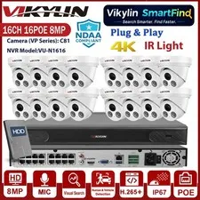 Vikylin SmartFind 16POE 16CH NVR 8MP IR Light Audio Security POE Camera NDAA Lot
