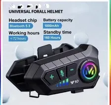 Bluetooth 5.3 Motorcycle Helmet Headset Waterproof Headphone Hands-Free LED IPX6
