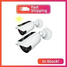 WALI Solar Powered Fake Camera with Red Light, 2 Pack, White (SOLTC-W2)
