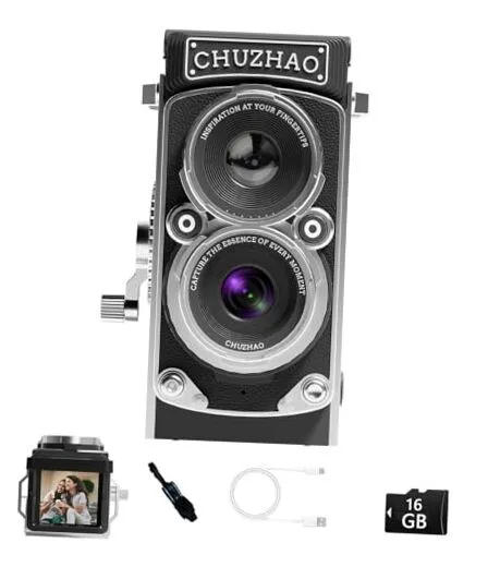 CHUZHAO - Mini cámara digital vintage, estilo TLR portátil, retro, apuntar y 