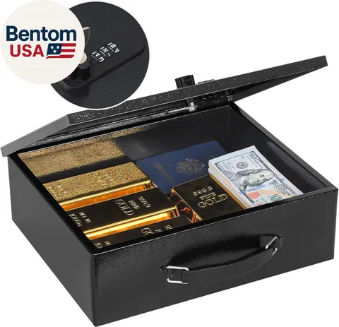 Fireproof Lock Box for Documents, Dual Combination and Key Lock Security with Ca