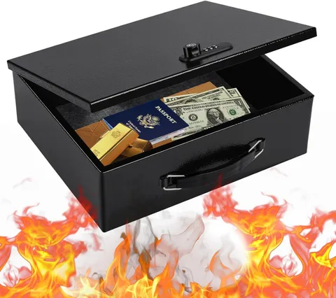 Fireproof Safe Lock Box Metal, Fire Proof Safe for Home Documents, Portable Secu