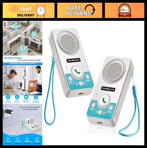 Wireless Intercom System - 2 Way Audio, Long Range, Hands-Free, 4 Ringtones, 8 V
