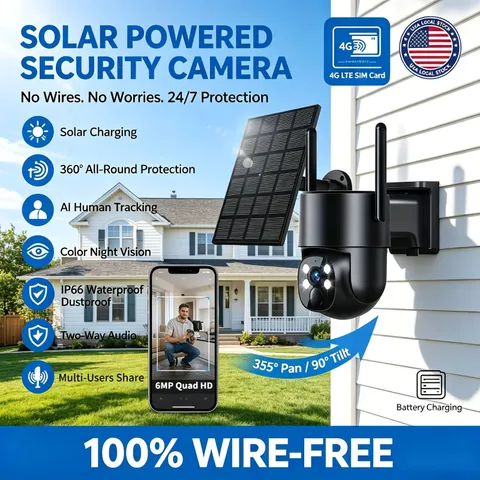 4G Solar Security Camera Wireless Outdoor, IP66 Waterproof, PTZ Solar Wireless