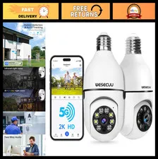 Wireless Light Bulb Security Camera - 2K HD, WiFi, Motion Detection, Night Visio