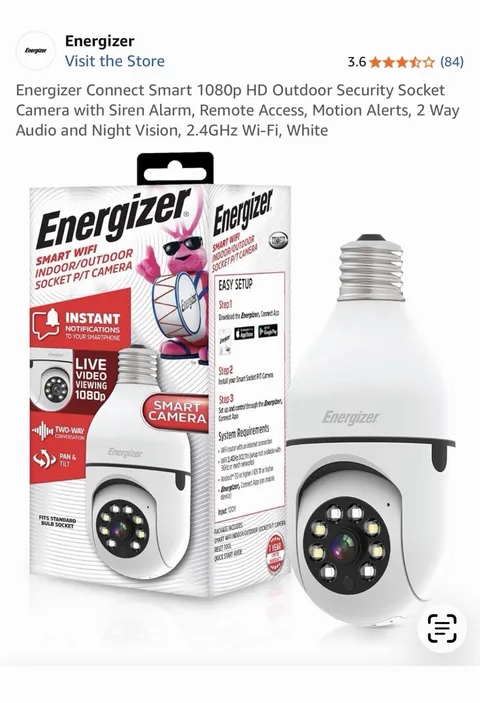 Energizer Smart Wi-Fi Indoor Outdoor Bulb Socket P/T Camera Only Used A Wk Or So