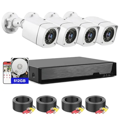 4CH Wired Security Camera System, 4X 1080P Cam, DVR with 512GB HDD
