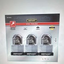 Defiant 3-Pack Silver Laminated Steel Padlocks Keyed Alike, 50mm, 7/16" Shackle