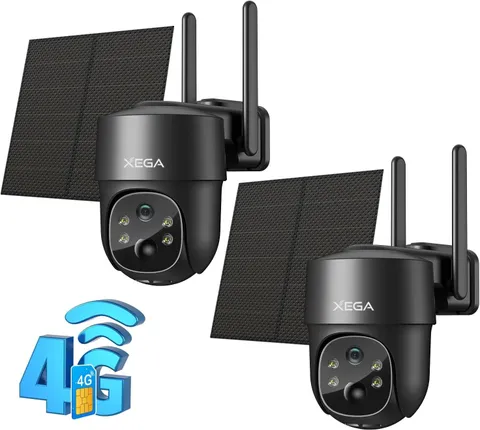Xega XG-02-4G-P2 4G LTE Cellular Security Camera Solar with SIM Card (2 Pack)