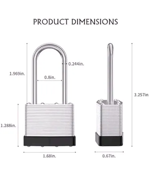 Laminated Steel Padlock 1-1/2 In. 40mm Keyed with long shackle