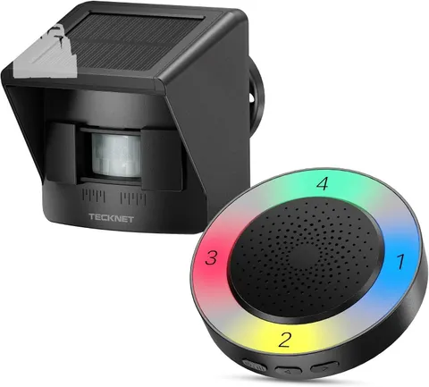 Solar Wireless Driveway Alarm 2600FT Range 36 Melodies RGB LED Weatherproof
