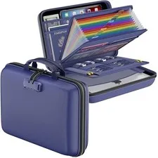 Fireproof File Organizer with Lock, Hard 15.5" x 11.5" x 3"(colorful) Blue
