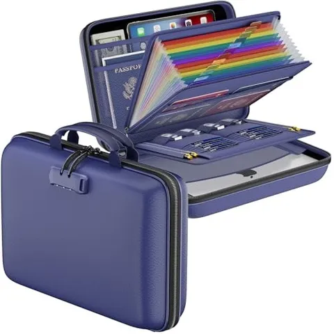 Fireproof File Organizer with Lock, Hard 15.5" x 11.5" x 3"(colorful) Blue