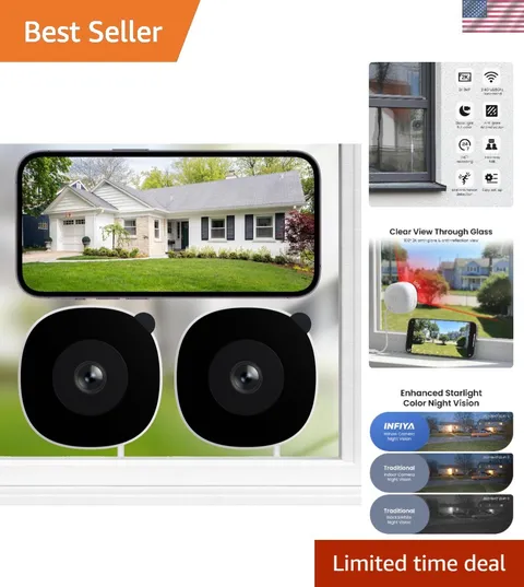 2K No Drill Window Camera for Indoor & Outdoor Monitoring, 2 Pack | 2.4 & 5Gh...