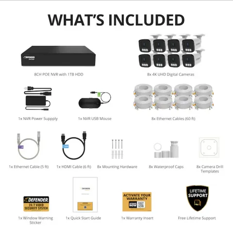 Defender 8-Camera Security System 4K Resolution AI Detection Mobile App Control