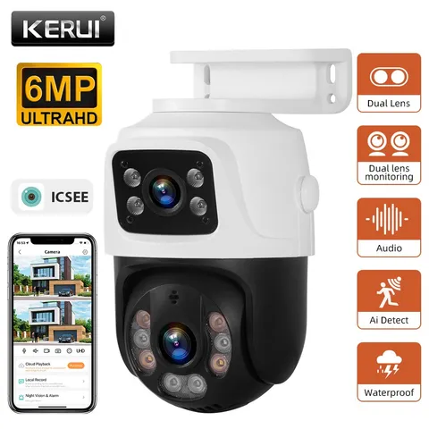 Smart POE 6MP Dual Lens IP Camera 2-Way Audio Motion Tracking Security Cam ICsee