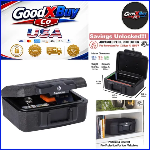 Fireproof Money Safe with Key Lock Portable Fire Resistant Lock Box Black 14....