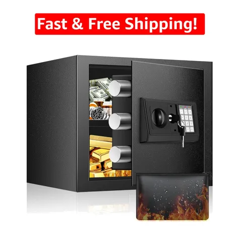 Digital Security Safe with Fireproof Bag & Mute Function, Perfect for Valuables