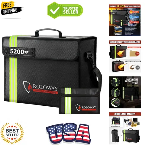 Large Fireproof Bag 5200℉ Heat Insulated 17 x 12 x 5.8 inches with Reflective...