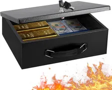 Fireproof Document Box with Key Lock, Large Safe Storage Box for Valuables, Fire