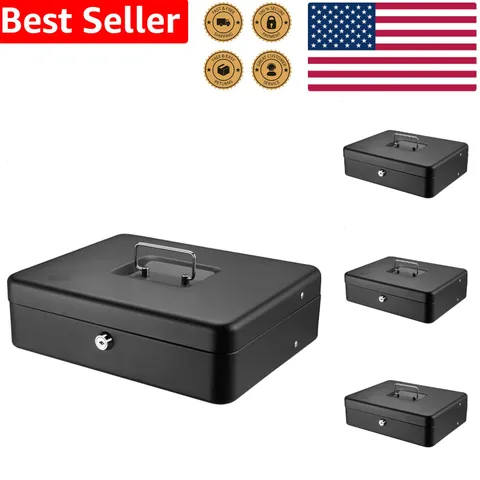 Black Cash Box Portable Money Saving Lock Tray Safe w/ Key for Valuables & Funds