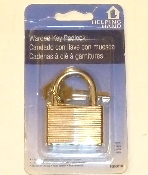 Helping Hand Warded Key Padlock with Two Keys, 1 1/2" Laminated Steel - NEW