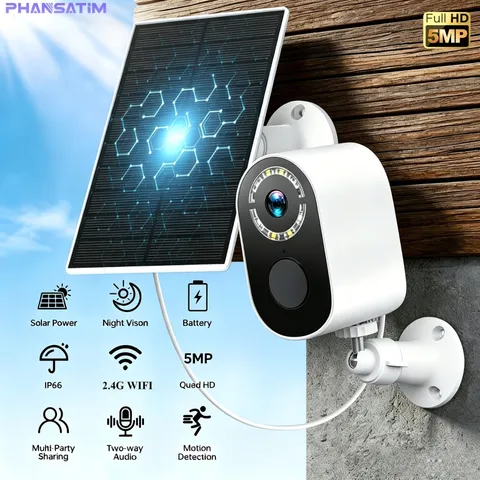 5MP Solar Outdoor Security Camera, 7200mAh Solar Battery Powered, 360° PTZ Panor