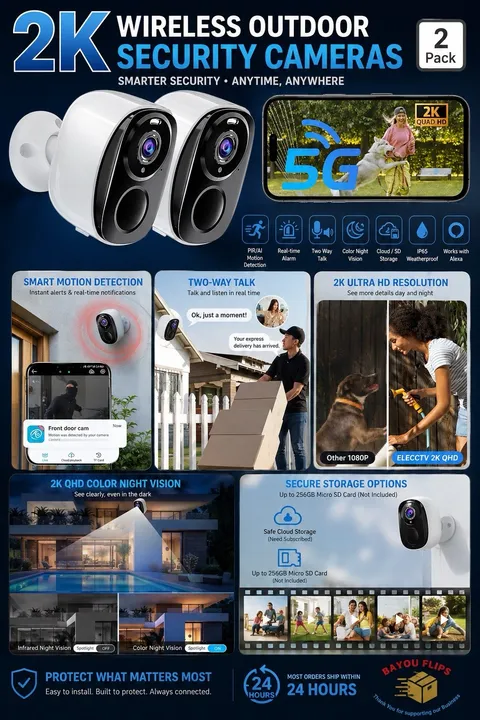 2 Pack 5G & 2.4G Security Cameras Wireless Outdoor 2K Camera for Home Security