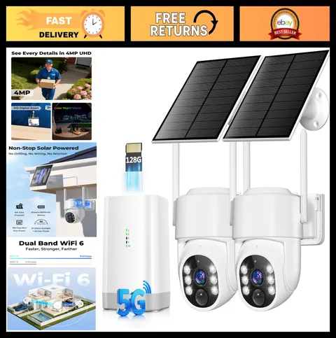 Wireless Outdoor Security Cameras 5G & 2.4G, Solar Powered, 360° PTZ, 128GB Stor