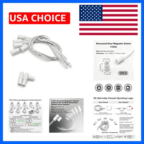 5 Pack Recessed Magnetic Door Contact Switch RC-33 NC, Wired Security Window ...