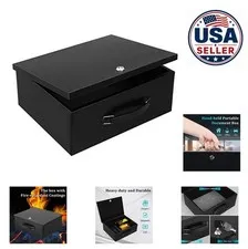 Fire Resistant Document Safe Lock Box Black Key Metal Portable Cash USB Hard