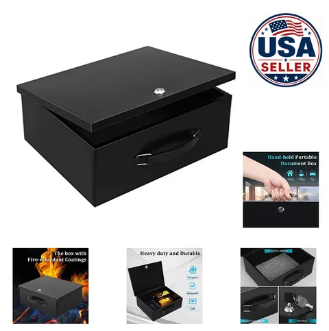 Fire Resistant Document Safe Lock Box Black Key Metal Portable Cash USB Hard
