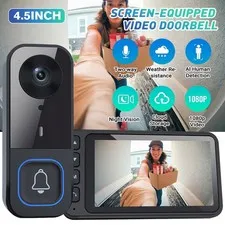 Wireless Video Doorbell with 4.5" IPS Monitor No WiFi & App Home Security Camera