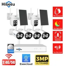 Hiseeu CCTV Security Camera System,6PCS 3MP Bullet & Solar Cameras,10CH NVR,HDD