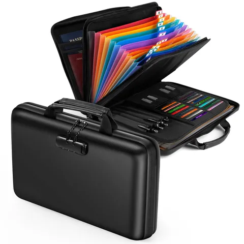 Fireproof Document Safe Box with Lockable Zipper, Hard-shell, 13 Pockets, Wat...