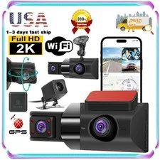 2K High Definition Car DVR Dash Cam 3 Channel Camera Recorder w/ 140° Views