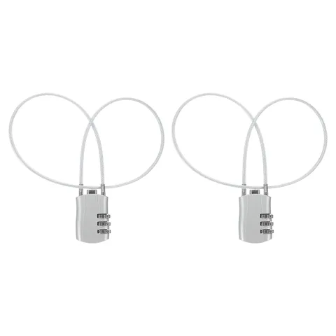 2 Pcs 3 Digit Luggage Cable Combination Lock with 20" Long Cable, Silver
